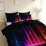 Generisch Bettbezug-Set Print Modern Gaming Farbenfroh Beleuchtung Bettwäsche Set Jungen MädchenSchwarz Microfaser Weich Atmungsaktiv Wende Bettbezug 180 x 200 cm - Kissenbezug 80 x 80 cm Doppelbett