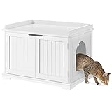 Yaheetech Katzenschrank für Katzentoilette Holz Katzenhaus für Große Katzen 75,5 x 51 x 52,5 cm Katzenhöhle mit Magnetischen Türen Separate Trennwand Katzenklo Schrank, Weiß