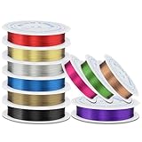 Kupfer-Schmuckdraht, 10 verschiedene Farben, 0,6 mm Durchmesser, Perlendraht für Schmuckherstellung, Armbänder, Ohrringe, Ringe, Halsketten, Blumen-Bastelprojekte, 10 Rollen