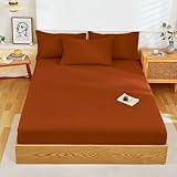 Nayoroom Spannbettlaken 90x200cm Terracotta Boxspringbett Topper Angenehme Matratzenbezug mit Gummizug Super Weiche Renforce Microfaser Braun Bettlaken Spannbetttuch für Matratze bis 25 cm Hohe