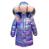 linboo Kinder Winterjacke Mädchen Winterparka mit Fellkapuze Outdoor Wintermantel Warme Parka Jacke Dicke Steppjacke Winddicht Baumwolle Jacke, Lila, 164(Herstellergröße: 170)