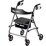 Retaoldth Faltbarer Rollator mit Sitz für Senioren, 20,3 cm große Räder, 158,8 kg Gewichtskapazität, verstellbare Griffe und Sitzhöhe, leichter Rollator, schwarz