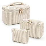 beifon 3er Set Kosmetiktasche Kulturtasche Damen mit Blumenmuster, Kulturbeutel Make Up Tasche, Tragbare Schminktasche Makeup Bag Waschtasche Groß Frauen Mädchen (beige)