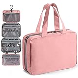 Virklyee Kulturtaschen Reise Kosmetikkoffer Waschbeutel Zum Aufhängen Oxford Stoff Kosmetiktasche Faltbare Make-up Tasche Organizer Badezimmer Rasierbeutel für Urlaub und Camping(Rosa)