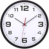 Warminn Funk Wanduhr Ohne TickgeräUsche Lautlos 30cm Quarz Batterie Betriebene Groß Wanduhr Einfach zu Lesen für Zimmer Zuhause KüChe Schlafzimmer Büro Schule (Schwarz)