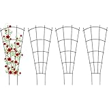 Thealyn 4er Pack Indoor-Pflanzen-Trellis für kletternde Topfpflanzen, Outdoor Metall Garten Trellis für Zimmerpflanzen, Blumen, Weinreben, Fächerform, Schwarz (Black, 60)