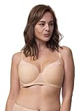 Dorina Carmen Leicht Gepolsterter Demi-BH – Burnout-Streifen-Mikrostoff, Bügel-Unterstützung, Power-Mesh U-Rücken-Flügel, Beige