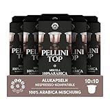 Pellini Top 100% Arabica, 100 Nespresso-kompatible Alukapseln, Edel-100%-Arabica-Mischung mit Kakaound Zitrusnoten, 10x10 Kapseln