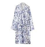 PEWRESLORS Traditioneller Hanfu-Bademantel, Baumwollgaze, Kimono, atmungsaktiv, weich, Yukata-Nachthemd für Damen, Größe L, Blau