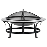 Fire Pit Feuerschalen Funkentopf,Garten Feuerschale mit Grill Edelstahl 76 cm,Feuerschalen Für Den Garten,Terrasse Und Balkon,Vielseitig Einsetzbar