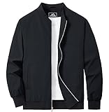 MAGCOMSEN Herren Übergangsjacke Bomber Blouson Jacke Stehkragen Casual Windbreaker Herren Polyester Bikerjacke Frühling Sommer Pilotenjacke Jagd Army Baseballjacke Schwarz L