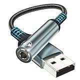 bakibo USB auf 3,5 mm Klinke Aux Adapter, USB Soundkarte Extern auf 3,5 mm Audio Stereo Konverter Klinke auf USBA DAC Mikrofon 4 Polig TRRS Adapter für Kopfhörer Laptop PC Lautsprecher, Schwarz