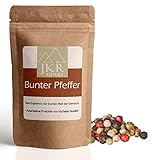 JKR Spices® Bunter Pfeffer ganz 250g - grüne rosa beige schwarze Pfefferkörner | ganze Pfeffer Körner für Pfeffermühle und Mörser | Pfefferkörner bunt in Spitzenqualität