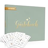 Hyggartn Grünes Hochzeitsgästebuch mit Stickern – Edles Hardcover Gästebuch mit Goldprägung, 100 Seiten Blanko + 8 Hochzeitssticker – Stilvolles Erinnerungsbuch zur Hochzeit