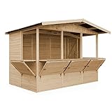 TIMBELA M150B Holz Gartenhaus, Marktbude Holz, Qualitäts Schiffslatten Kiefern Fichte Verkaufsstand Holzhaus mit Theke, FÜNF Fenster, 200x300/6 m2, große multifunktionale Garten-Bar Verkaufshütte