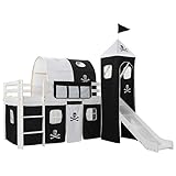 vidaXL Kiefernholz Massiv Hochbett mit Rutsche Leiter Kinderbett Spielbett Jugendbett Holzbett Bett Rutschbett Kinderzimmer 97x208cm Schwarz Weiß