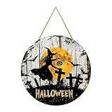 Halloween-Dekoration, Halloween-Türschild, Holzschild zum Aufhängen, für Haustür, rundes Holzschild, Türhänger für Halloween, Zuhause, Innen- und Außenbereich, Wanddekoration, Hängekorbketten (e-Grau,