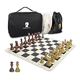 Vonset Turnier-Schach-Set, gewichtet, Zagreb Schachfiguren, Holzmaserung (nicht Holz), 50,8 cm, faltbares Silikon-Schachbrett, Reise-Schachbrett, tragbare Aufbewahrungstasche für Outdoor-Brettspiel