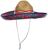 Brandsseller Sombrero Mexikohut Strohhut Partyhut Sonnenhut Strandhut Rot/Blau/Natur