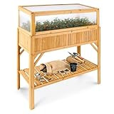 Arebos Hochbeet aus Holz mit Frühbeet-Aufsatz und Ablagefach | für Garten, Balkon und Terrasse | Innenleben mit Schutzvlies ausgestattet | 119 x 53 x 124 cm | Pflanzkasten & Blumenkasten | Pflanzbeet