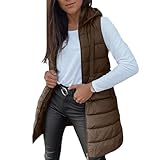 Steppweste Damen Lang Mit Kapuze Lange Weste Ärmellos Steppjacke Winter Longweste Winterjacke Warm Wintermantel Frauen Elegant Jacke Stepp Mantel Ohne Ärmel Zipper Damen-Jacken