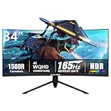 Great voell 34 Zoll 4K Curved Gaming Monitor 165Hz 1500R HDR10 FreeSync 4000:1 Schnellmontage-Stand Breite DREI-Seiten Mikroränder