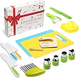 Kindermesser 16-teiliges Kinder Sicherheit Kochmesser Küchenmesser Set mit Gemüse Ausstechformen, Holzmesser, Schneidebrett etc. Montessori Spielzeug als Geburtstagsgeschenk für Kinder ab 2 Jahren