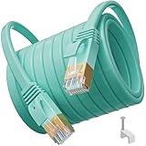 LAN Kabel 20 Meter, Netzwerkkabel Cat 7 20m Flach Wlan Kabel, Schirmung Internetkabel Hochgeschwindigkeits Patchkabel Gigabit 10000Mbit/s - 600MHz - FTP - 20 Clips Ethernet Kabel für Router Modem