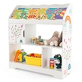 COSTWAY 3 in 1 Spielzeugregal, 3 stöckiges Kinderregal mit Ablagefächer & Tür, Spielzeug-Organizer Bücherregal für Spielzimmer, Wohnzimmer, Kindergarten, 93 x 30 x 100 cm (Weiß)