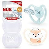 NUK Space Babyschnuller | 0−6 Monate | Schnuller mit zusätzlichen Öffnungen für sensible Haut | BPA-freies Silikon | Fuchs | 2 Stück