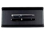 DELMON VARONE - Federschale aus Premium Leder Boxcalf schwarz - Echtleder Stiftablage für Kugelschreiber und Füller - Elegante Stifteschale mit schwerer Metalleinlage für Schreibtisch und Büro
