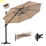 EROMMY Sonnenschirme 300cm Mit Led Ampelsonnenschirm, 360° Schwenkbar Sonnenschirm Groß, Ampelschirm 300 cm Mit Ständer Aluminium Gestell Windsicherung Uv-Schutz, Sonnenschirm Balkon