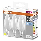 OSRAM Star Filament-Lampe für E14-Sockel, mattes Glas ,Kaltweiß (4000K), 806 Lumen, Ersatz für herkömmliche 60W-Leuchtmittel, nicht dimmbar, 3-er Pack