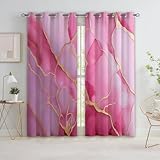 Quixora 2 Stück Verdunklungsvorhang 100% Blickdicht Vorhang mit Ösen Thermogardine Ösenvorhänge Rosa und Goldener Marmor Energiesparvorhänge für Schlafzimmer Wohnzimmer, 215 x 110 cm (H x B)