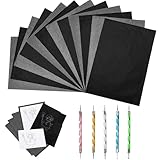 QXLXS 200PCS Blatt Pauspapier A4, schwarzes Graphitpapier zum Nachzeichnen von Zeichnungen auf Holzprojekten, Kohlepapier Schwarz Durchschlagpapier mit 5 Stück Doppelspitze Stift Set, Blatt Schwarzes