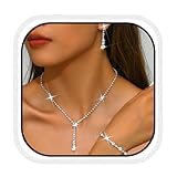 Unicra Silber Brautschmuck Sets Strass Hochzeit Halskette und Ohrringe Armband Set Prom Formal Kristall Modeschmuck Set für Frauen und Bräute (Silber, One Size)