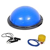 TRUTZHOLM Balancetrainer inkl. Wiederstandsbändern ø 60cm Yoga Gymnastik Balance Half Ball Trainingsball blau max. 200kg belastbar