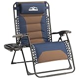 Tisetrail Zero Gravity Sessel, übergroß, gepolstert, Liegestühle, Terrassenstühle, zusammenklappbar, XL, Anti-Schwerkraft-Loungesessel mit verstellbarem Kissen und Getränkehalter, für Outdoor,