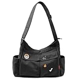 Captain Blues Canvas Messenger Bag Umhängetasche Crossbody Schulter Tote Hobo Bag für Frauen und Männer - Große Tasche mit mehreren Fächern (Schwarz)