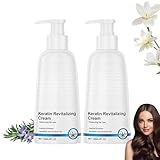 Keratin-Revitalisierungscreme, Haarglättende Leave-in-Spülung mit Keratin-Anreicherung, Tiefenpflege für geschädigtes Haar, Feuchtigkeitsspendende Glättungs-Reparaturcreme für trockene (2PCS)
