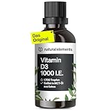 natural elements Vitamin D3 Tropfen – 1000 I.E. pro Tagesdosis (1 Tropfen) – Langzeitvorrat mit 50 ml – für beste Bioverfügbarkeit in MCT-Kokosöl gelöst – flüssig, hochdosiert, vegetarisch