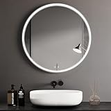 Clevich Badspiegel mit Beleuchtung Rund mit Superheller COB LED Lichtstreifen, Dicker Aluminiumrahmen, Anti-Beschlag, 3 Lichtfarben, Dimmbar, Runder Badezimmerspiegel mit Litch, Groß Wandspiegel 60 cm