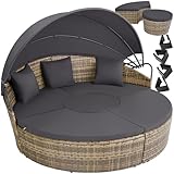 tectake® Lounge Muschel Sonneninsel Outdoor wetterfest, Gartenmuschel, Sonnenliege 2 Personen und mehr, multifunktionales Terrasse oder Balkon Möbel, Gartenliege wetterfest - Natur/dunkelgrau