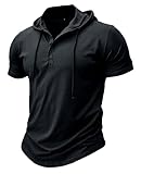 MakingDa Athletische Kurzarm Kapuze Männer Mode Training Gym Pullover Kapuze Hemd Knopf Muskel Fit Sommer Sweatshirt Leichtes Hip Hop Laufen Boxen Wandern Sport Hoodies T-Shirt Schwarz XL
