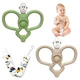 GUOYOU Beißring Baby mit Schnullerkette, BPA-Frei Zahnungshilfe Baby, Beißspielzeug, Beißring für Baby aus Silikon, Zahnen Spielzeug zu Stimulieren und zu Entspannen, für 3+ Monate Babys(Green Beige)