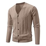 Strickjacken Herren V Neck Jacquard Strickpulli Mit Knöpfen Reine Farbe Feinstrick Cardigan Regular Fit Strickcardigan Herbst Und Winter Warmer Winterjacke Ggestrickt Übergangsjacken