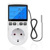 Steckdose für Temperaturregelung 230V Temperaturregler Steckdose mit Fühler Digital Thermostat Steckdose Temperaturschalter mit Timer für Gewächshaus Aquarium Kühlschrank Heizung Kühlen