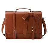ECOSUSI Aktentasche Damen Laptoptasche 15,6 Zoll Handtasche Shopper Groß Leder Businesstasche Arbeitstasche Vintage Schultasche Lehrertasche Umhängetasche mit abnehmbarer Schleife Braun