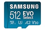 Samsung EVO Select (2021) microSD-Karte + SD-Adapter, 512 GB, Speicherkarte für Smartphone und Tablet, UHS-I U3, Full HD, 130 MB/s Lesen, MB-ME512KA/EU