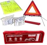 PKW KFZ Verbandkasten 2025 Verbandtasche Warndreieck Warnweste Erste Hilfe Kombitasche rot, Erste Hilfe nach DIN 13164 + Warndreieck ECE + Warnweste EN